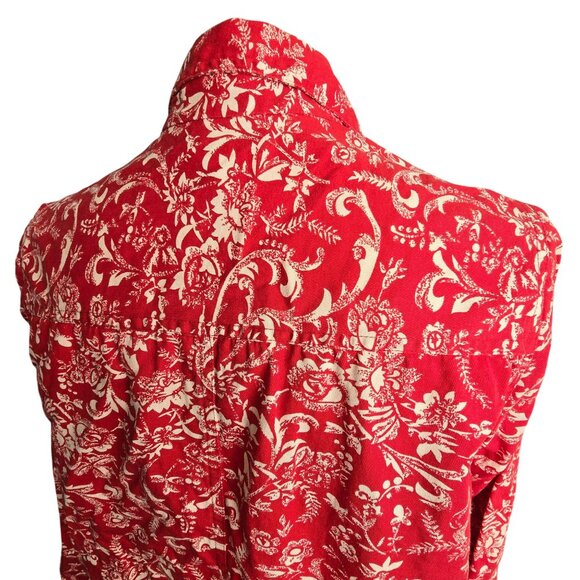 Red & White Floral Patterned Button-Up Womens Jacket Shacket Size M JJ4150 - Picture 6 of 9